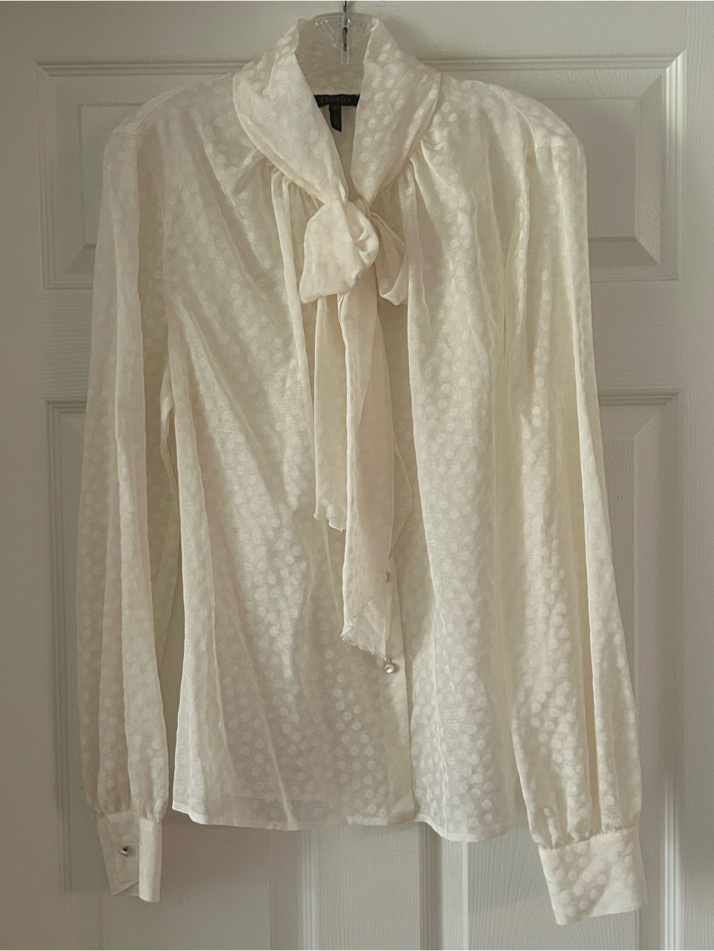 Escada 100% Silk Bow Sheer Cream Blouse 42 EU